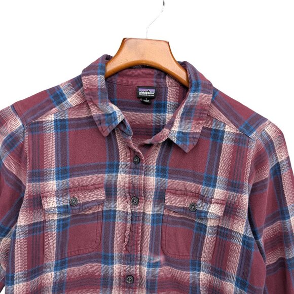 Patagonia Fjord Flannel Shirt Womens Magenta Big Sky Plaid Long Sleeve Size 8 - Picture 3 of 9